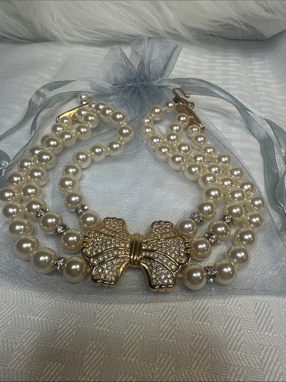 Swarovski 3 strands pearls Necklace cubic zirconia gold pendant - Picture 1 of 10